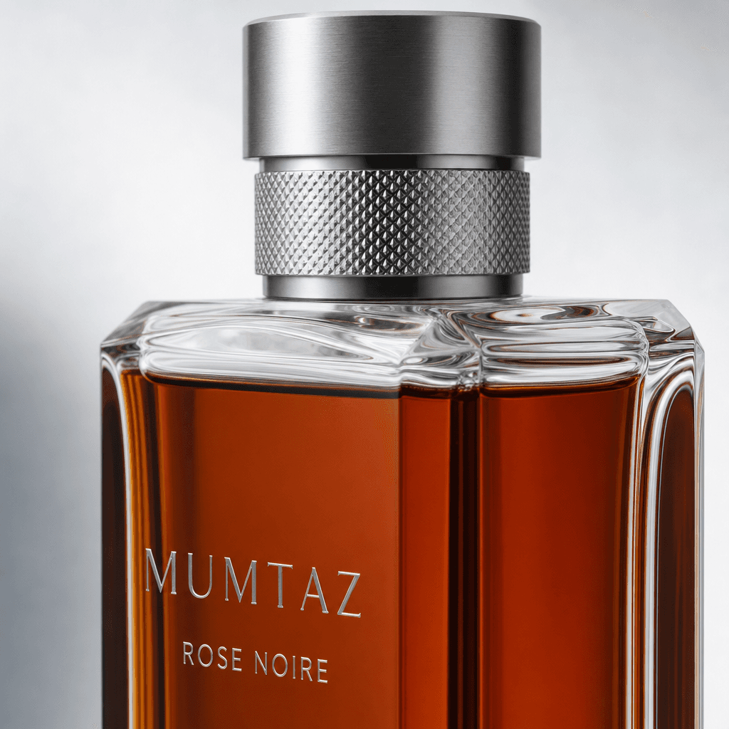 Mumtaz Rose Noire cap and extrait, macro detail