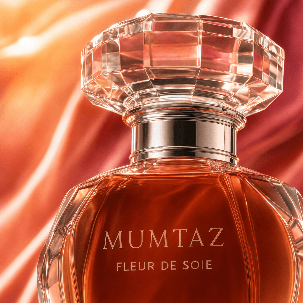 Mumtaz Fleur de Soie cap and extrait, macro detail